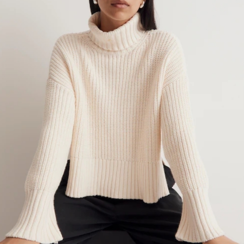 Madewell Cream Wide Rib Turtleneck Sweater Size XS - Picture 1 of 13